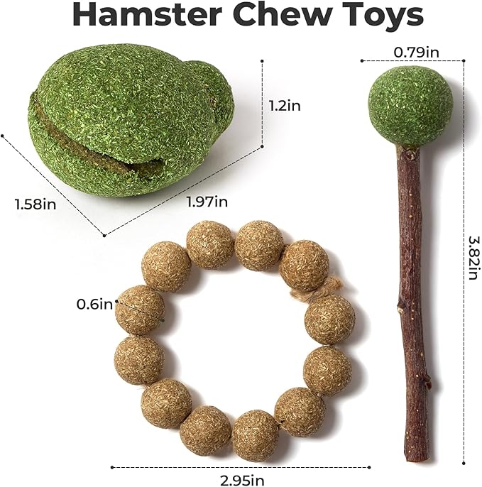 mini&moe Hamster Chew Toys for Teeth – Guinea Pig Chew & Treats Natural Edible Apple Wood Sticks Improve Dental Health Hamster Enrichment Toys for Rabbit, Bunny, Chinchilla, Gerbils, Rat-Mewly Pet