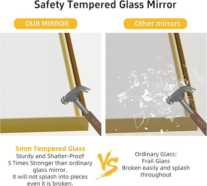 22x30 Inch Gold Bathroom Mirrors for Over Sink, Rectangular Vanity Mirror, Wall Mounted Mirrors, Anti-Rust, Tempered Glass, Framed Vanity Mirror, Horizontal or Vertical