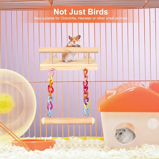 Bird Perches Cage Toys Parrot Wooden Platform Play Gyms Exercise Stands with Acrylic Wood Swing Ferris Wheel Chewing for Animals Green Cheeks, Baby Lovebird, Chinchilla, Hamster Budgie-Mewly Pet