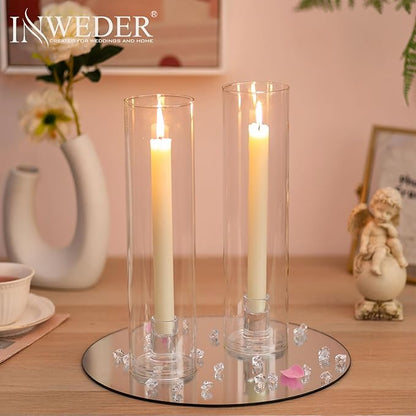 Glass Hurricane Candle Holder: 11.8" Tall Candlestick Holder Bulk with Cylinder Windproof Cover Set of 10 Clear Taper Candle Holders for Wedding Party Birthday Christmas Decor