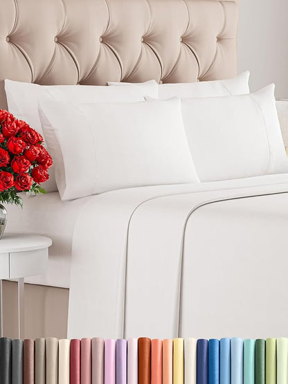 Full 6 Piece Sheet Set - Comfy Breathable & Cooling - Ultra Soft Hotel Luxury Bedding Set w/ 8-16 Inch Deep Pockets - 1 Flat & 1 Fitted Sheet & 4 Pillowcases - Wrinkle Free & Easy Care - Antique White