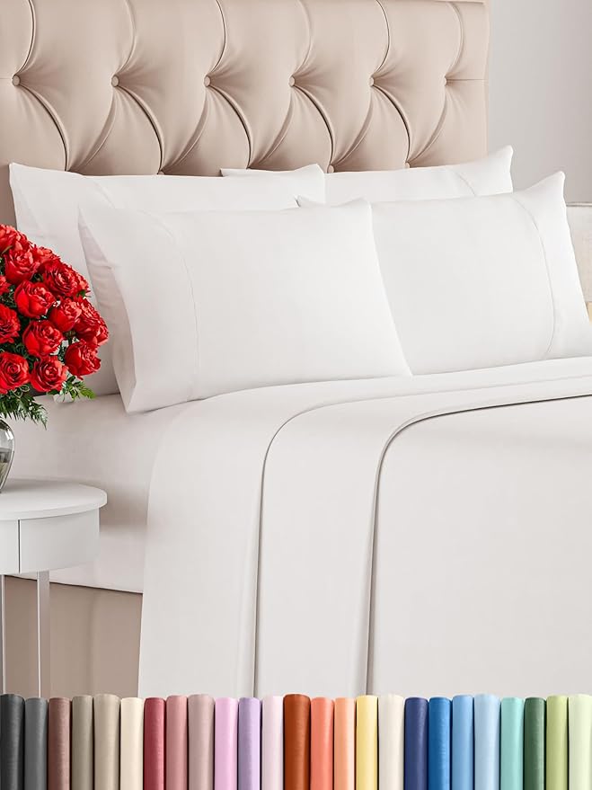 Cal King 6 Piece Sheet Set - Comfy Breathable & Cooling - Soft Hotel Luxury Bedding Set with 8-16 Inch Deep Pockets - 1 Flat & 1 Fitted Sheet & 4 Pillowcases - Wrinkle Free & Easy Care - Antique White