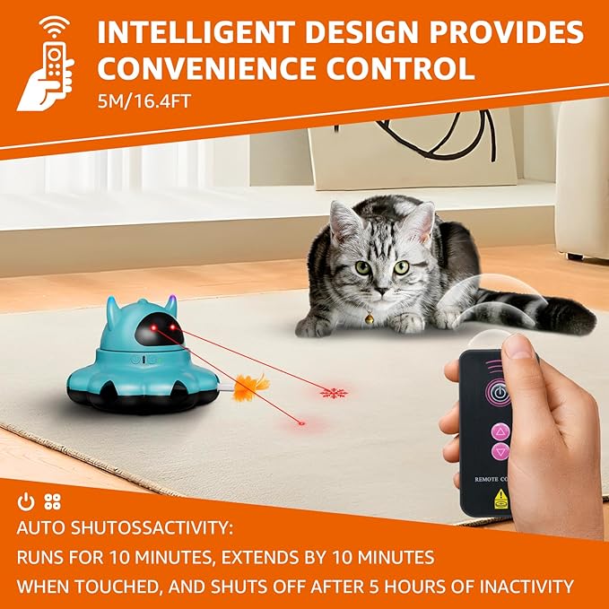 MIKK Cat Laser Toy Cat Feather Toys 2-in-1 Interactive for Indoor Cats Automatic with Remote Control Moving Ambush USB-C Rechargeable Electronic Kitten Toy for Indoor Exercise (Blue)-Mewly Pet