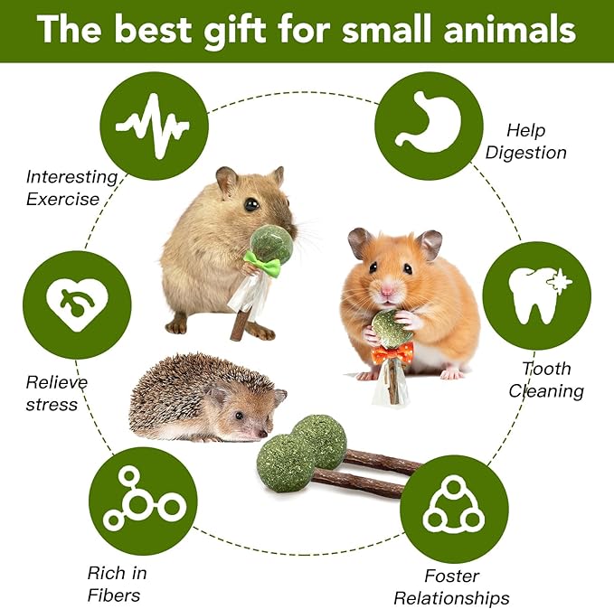 18-Pack Natural Alfalfa & Apple Wood Chew Lollipops for Small Pets - Healthy Dental Toys for Hamsters, Rabbits, Guinea Pigs, Chinchillas-Mewly Pet