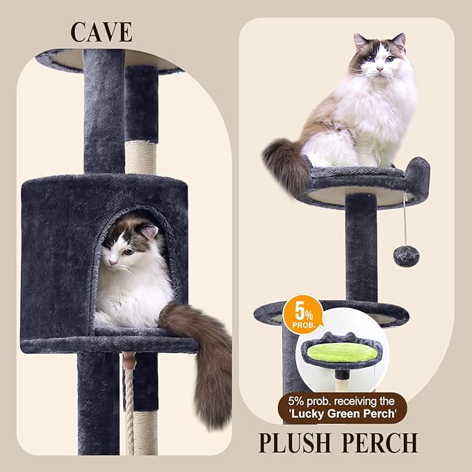 Globlazer Artistic Curved Cat Tower for Small Cats (Under 12 lbs), 81-inch Slim Design Cat Tree with Space-Saving Design, Indoor Cat Condo with Hammock & Tunnel, C81, Dark Gray, Non-Large Cats-Mewly Pet
