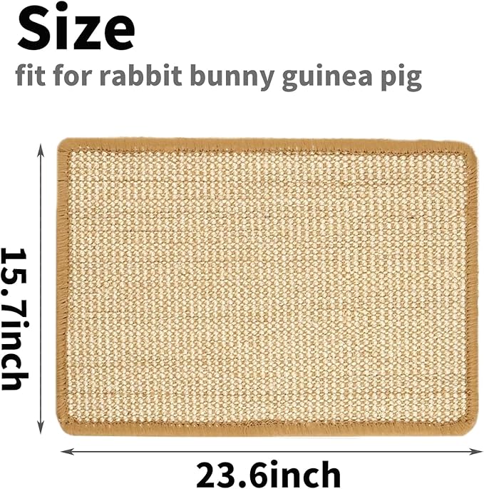 PODOO Bunny Scratch Pads, Sisal Rabbit Scratching Pad, Natural Rabbit Resting Mats for Cages, Forage Grass Mat Indoor Essentials Accessories for Guinea Pig Cat (2Pcs, 23.6 x 15.7 inches)-Mewly Pet