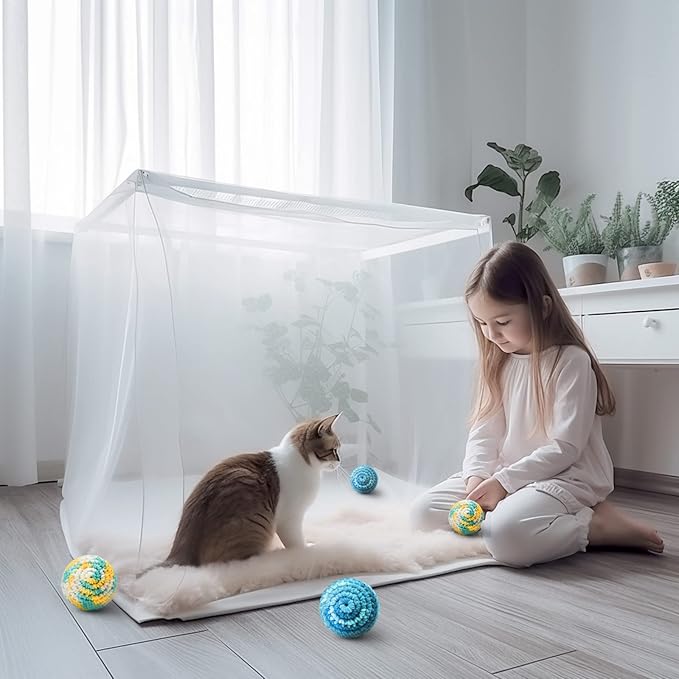 TUSATIY 4PCS Cat Pom Pom Balls,Hand Knitted Rainbow Toys Balls with Bells,Colorful Cat Chew Toys for Indoor Kittens-Mewly Pet