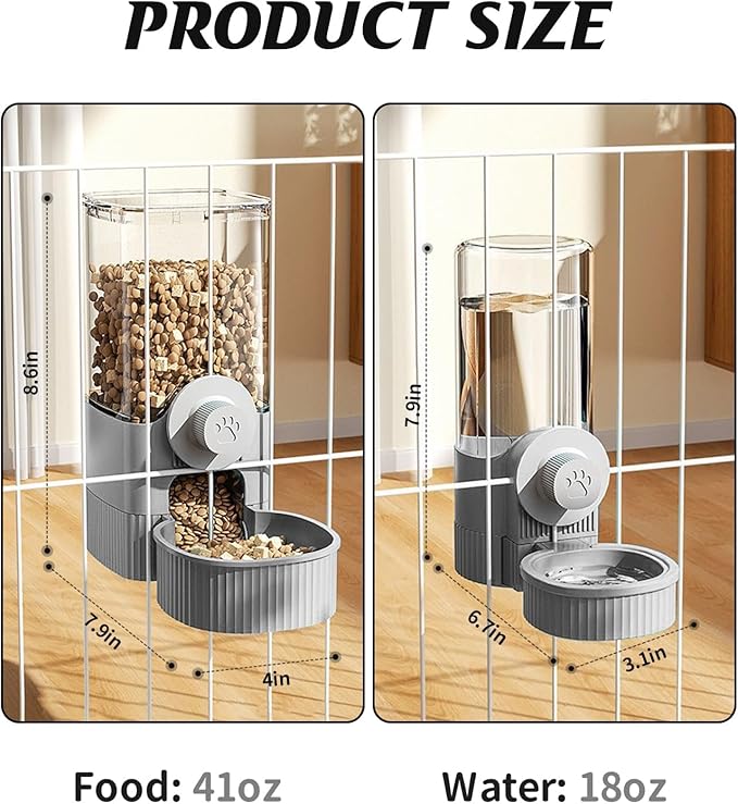 GPY Automatic Hanging Gravity Pet Feeder and Water Dispenser Set ，Automatic Dog Feeder and Dog Water Dispenser for Dogs Cats Pets Animals Large Capacity (Blue Water Feeder&Food Feeder) (Grey)-Mewly Pet