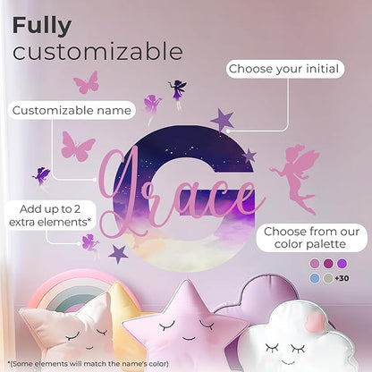 Custom Stickers Name Wall Decor I Personalized Name Sign for Room Decor | Multiple Custom Name & Initial I Decal for Baby Girl Nursery Decor I Nursery Wall Decal for Baby (B. Night Sky)