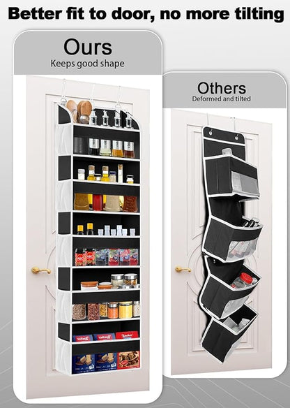 2 Pack Over The Door Storage Organizer with 5 Pockets 10 Mesh Side Pockets, 44 lbs Weight Capacity Door Hanging Organizers and Storage for Bedroom,Bathroom,Nursery,Pantry,Dorm(Black)