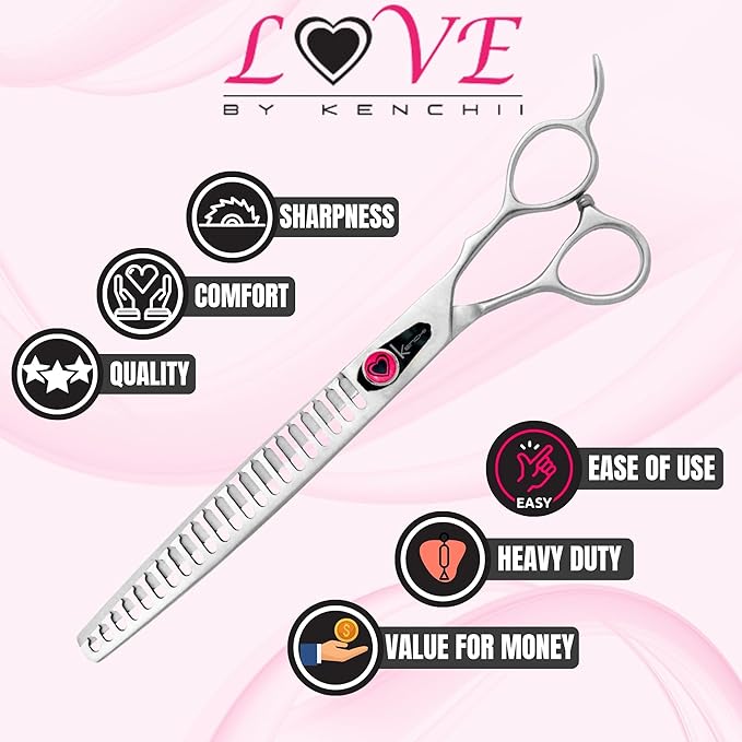 Kenchii Love Dog Grooming Scissors, 22 Tooth Blender Shears, Dog Scissors for Grooming, Professional Pet Grooming Scissors, Heavy Duty, Durable and Sharp-Mewly Pet
