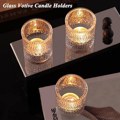 40Pcs Glass Votive Candle Holders, Clear Tea Light Candle Holders Vintage Tealight Candle Holder Bulk for Autumn, Thanksgiving Table Centerpieces, Christmas Decor (Clear)