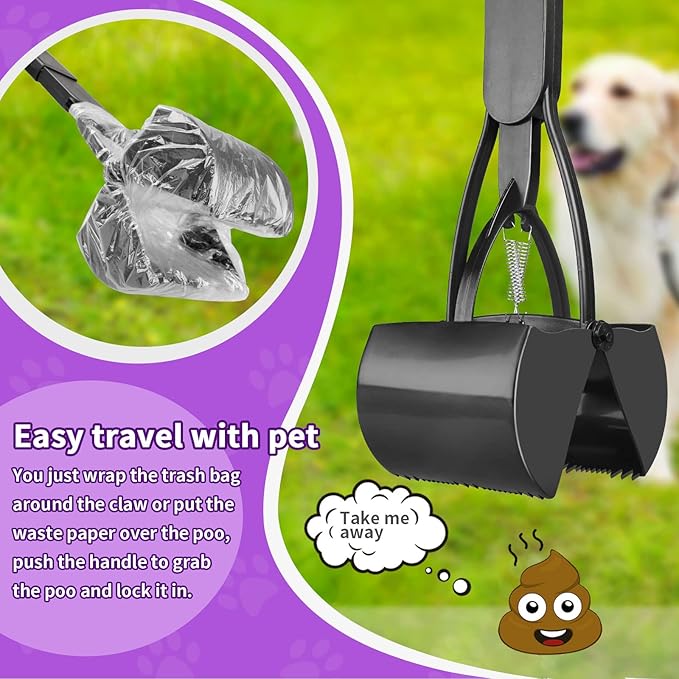 UPSKY 32'' Pooper Scooper for Large Small Dogs, Long Handle Dog Poop Scooper with Waste Bags, Portable Dog Poop Pick Up Tool, Folding Poop Scoop for Yard, Grass, Dirt, Gravel Black-Mewly Pet