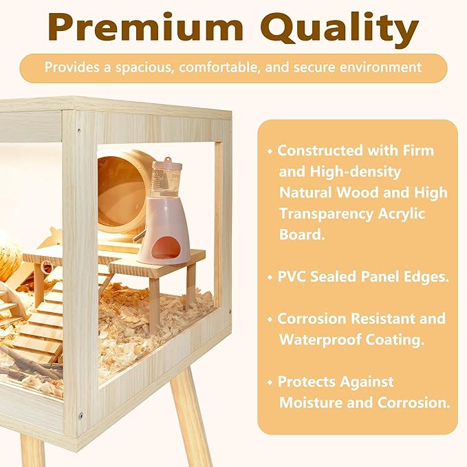 Prolee Hamster Cage Chewproof, Mice and Rat Habitat with Transparent Sides, Hamster Cage with Openable Mesh Top, Solid Built with Lock Design and Leg Stand, 48" inch-Mewly Pet