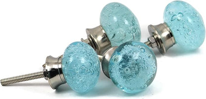 Handmade Bubble Glass Cabinet Knobs - Vintage Decorative, Trendy, Modern Design for Cabinets, Dressers & Furniture - Set of 6 (Blue)