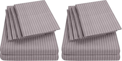 Twin Size Bed Sheets - 4 Piece 1500 Supreme Collection Fine Brushed Microfiber Deep Pocket Twin Sheet Set Bedding - 1 Extra Pillow Cases, Great Value, Twin, Pinstripe Gray (Pack of 2)