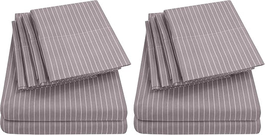 Twin Size Bed Sheets - 4 Piece 1500 Supreme Collection Fine Brushed Microfiber Deep Pocket Twin Sheet Set Bedding - 1 Extra Pillow Cases, Great Value, Twin, Pinstripe Gray (Pack of 2)