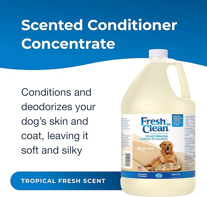 Pet-Ag Fresh ’n Clean Oatmeal ’n Baking Soda Conditioner, Tropical Breeze Scent (15:1 Concentrate) - 1 Gallon - Gently Cleans, Soothes & Deodorizes Dogs with Vitamin E & Aloe Vera - Soap Free-Mewly Pet