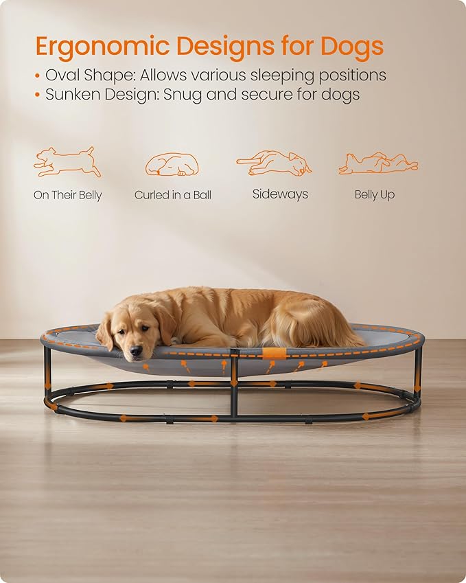 Feandrea Pet Bed, Cat Hammock, Elevated Cat Bed for Multiple Cats, with Removable Washable Mesh, for Pets up to 120 lb, Oval, Gray UPCB005G01-Mewly Pet