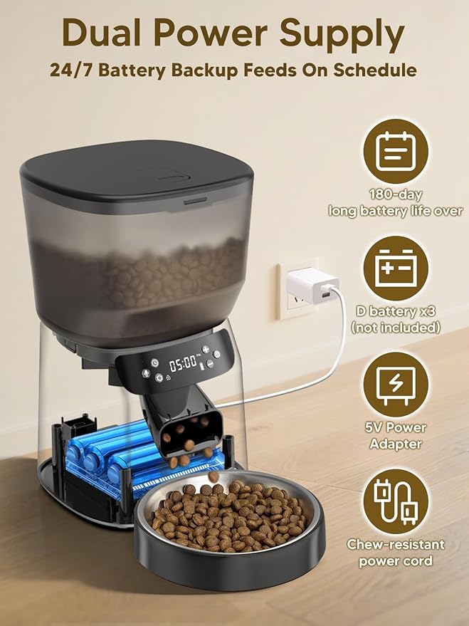Automatic Cat Feeder and Water Fountain, 4L/16 Cups Timed Cat Dry Food Dispenser, 10s Meal Call, 20 Portions 6 Meals Per Day, 2L Cats Fountains for Drinking with Filter, Pet Feeder for Dog Black-Mewly Pet