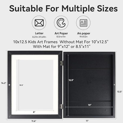 [4-Pack]Kids Artwork Frames Changeable - Kids Art Frame,Kids Art Frames Front Opening Holds 150,Children Art Projects Kids Art Frames,10x12.5 Picture Frame for Display Kid Art Work,With Storage(Black)
