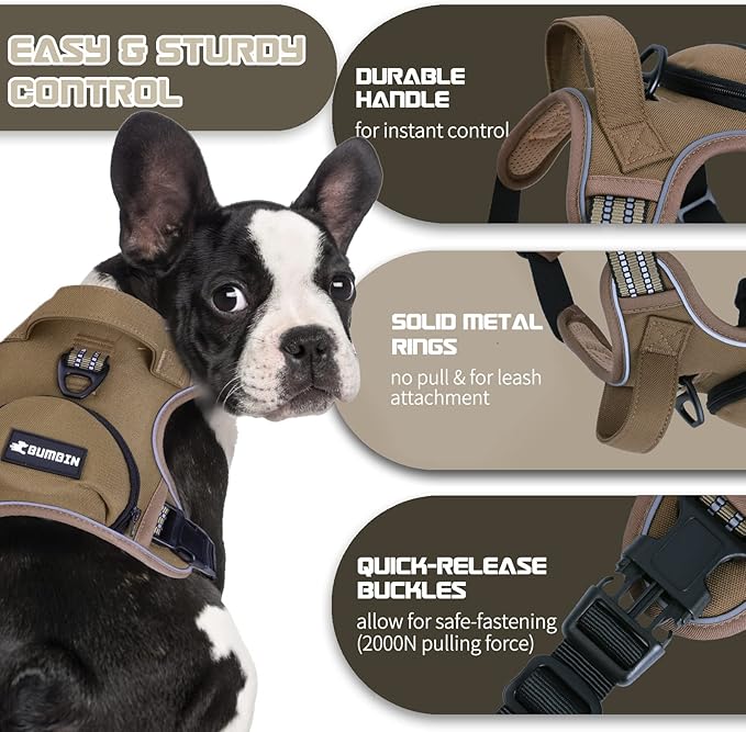 No Pull Dog Harness for Large Dogs, Adjustable No Choke Pet Vest with Dog Leash Fit Smart Reflective Pet Walking Harness for Training Easy Control Soft Handle Brown XL-Mewly Pet