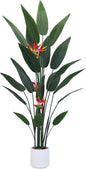 Artificial Bird of Paradise Plant 5 Ft Tall Fake Banana Leaf Plant for Indoors and Outdoors, Artificial Flowers, Faux Palm Tree with Plastic Pot for Office and Home Decor