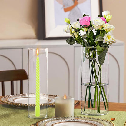 Hurricane Candle Holder,Open Ended Glass Candleholder Multiple Size Choices,Clear Cylinder Glass Candle Holder for Wedding Centerpieces, Home Decor(6 PCS,H:10" D:4")
