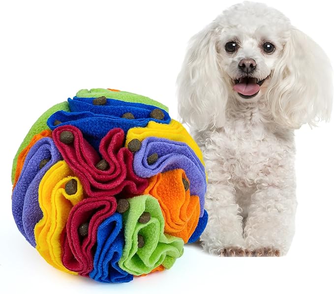 Pet Snuffle Ball, Puzzle Sniffing Interactive Dog Ball for Blind Dogs Training Stress Relief Dog Enrichment Toys Treat Machine Washable (15cm, Rainbow Color)-Mewly Pet