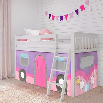 Max & Lily Underbed Curtain for Low Bunk Bed/Low Loft Bed, Camper Van Play Kids, Cotton Privacy Bottom Bunk, 2 Panel Set, Pink/Purple (180032-056)
