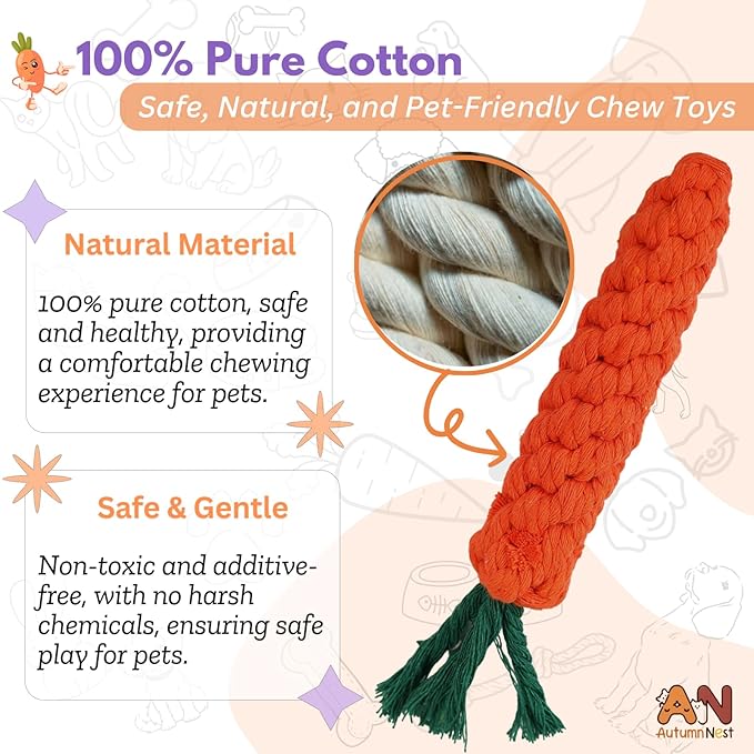 3PCS Orange Woven Pet Chew Set, Puppy Teething Chews, Dog Chew Treats, Cat Teething Playset, Safe Braided Chews for Pets, Durable & Interactive-Mewly Pet