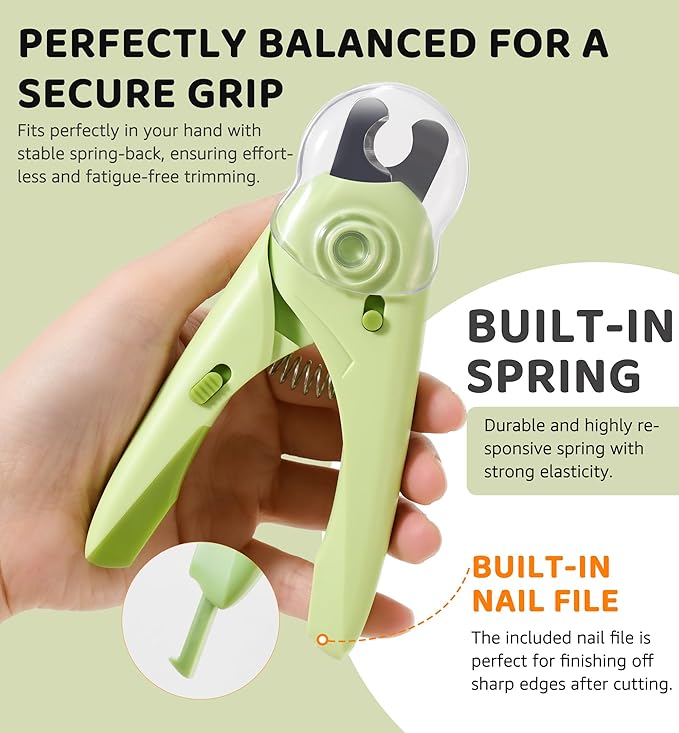 Pet Nail Clipper with Light for Cats & Small Dogs Puppies, Ultra Bright LED to Illuminate Nail Bloodline to Avoid Over Cutting, Extra-Sharp and Durable Cat Claw Trimmer with Nail File (Green)-Mewly Pet