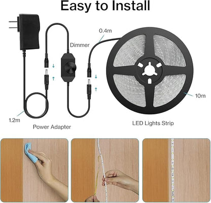 Olafus 32.8ft LED Strip Lights Warm White, Dimmable Soft White Light Strip 3000K with Adhesive Clips, 12V 10M Flexible Led Lights for Bedroom Indoor Kitchen, UL Listed Plug, 600 LEDs 2835