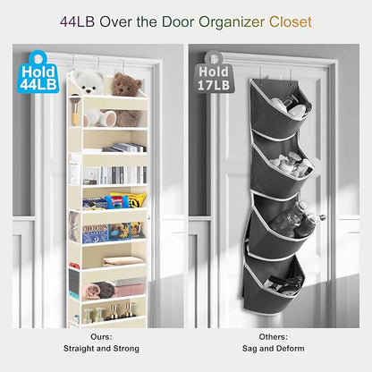 Over The Door Organizer Closet,5 Bins 10 Side Pockets,Hanging Organizer,Anti Tilt 44 lbs Load Door Organizers and Storage with Clear Window for Bedroom,Nursery,Rv,Bathroom,Camper(Beige)