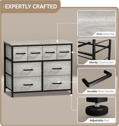 Sorbus Dresser with 8 Faux Wood Drawers - Chest Organizer Unit with Steel Frame Wood Top & Handle Easy Pull Fabric Bins for Clothes - Large Storage Furniture for Bedroom Hallway, Living Room & Closet