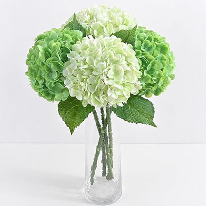 4 Pcs Real Touch Hydrangea Artificial Flowers, 21" Light Green & Dark Green Full Faux Hydrangea Flowers Latex Fake Flowers for Home Decor Party Floral Arrangements Wedding Bouquets Outdoor Decor