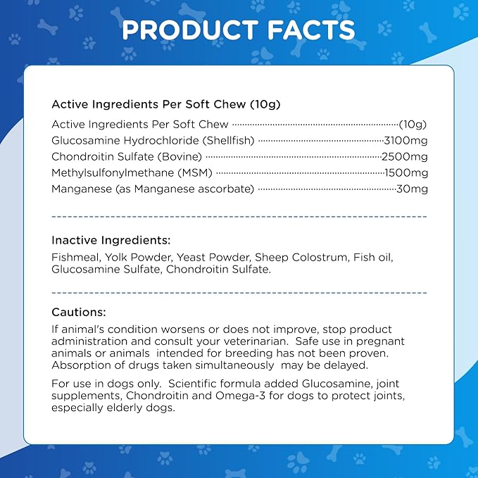 Dog Hip and Joint Supplement,100 Count,Chicken Flavor,Pain and Inflammation Relief Chews with Glucosamine, MSM, Vitamin C, Omega 3,Treats Hip Dysplasia, Arthritis,for Hip & Joint Health, Pain Relief-Mewly Pet