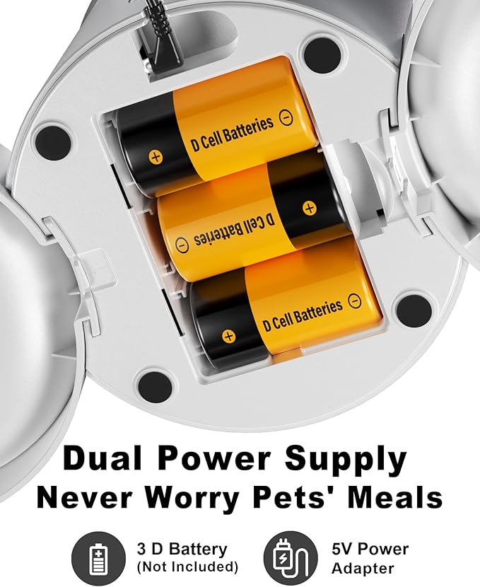 Dual Automatic Cat Feeder 2 Cats,6 Meals/Day,12 Portions/Meal,4.2L Dual Power Double Bowls Feeder,Dry Food Auto Pet Dispenser,10S Voice Record,Flexible Schedule Timer(White,Stainless Dual Bowls)-Mewly Pet