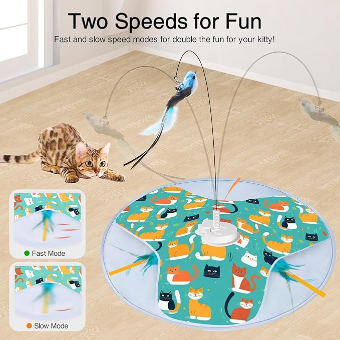Interactive Cat Toys, 2025 Upgraded Automatic Cat Toy for Indoor Cat, Kitten Toys for Bored Indoor Adult Cats, Hide and Seek Cat Toy with Moving Feather, USB Rechargeable-Mewly Pet