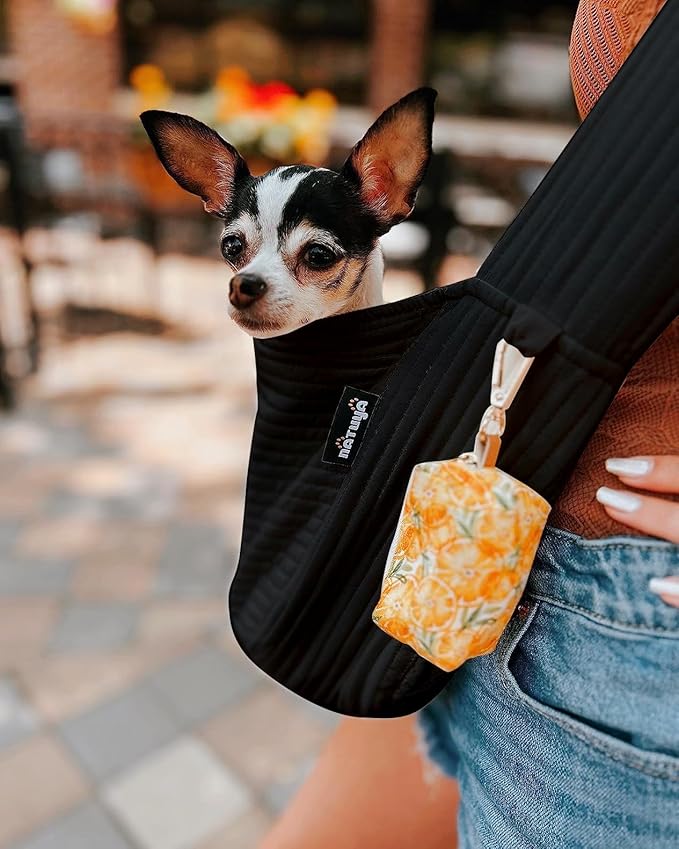 NATUYA Small Dog Carrier Sling Cat Sling-Dog Slings for Carrying Small Dogs-Adjustable Strap Hand Free Pet Puppy for Outdoor Traveling Subway (Black, Canvas-Adjustable Strap)-Mewly Pet