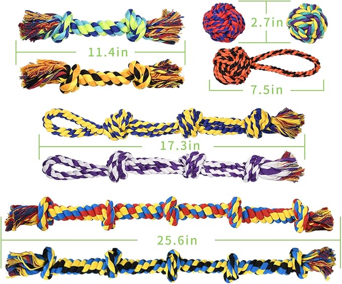 Large Tough Chew Toys for Aggressive Chewers Large Breed,Heavy Duty Dental Rope Toys Kit for Medium Dogs,5 Knots Indestructible Cotton Puppy Teething Chew Tug Toy Set of 9-Mewly Pet