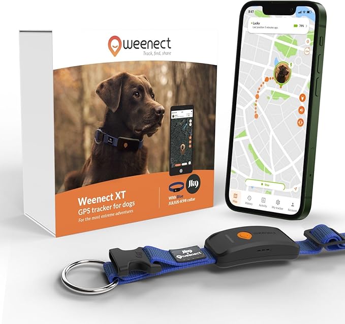 Weenect Dog XT - New GPS Collar for Dogs | XL Antenna | Waterproof | Ultra-Durable Integrated Julius-K9 Collar | Subscription Required-Mewly Pet