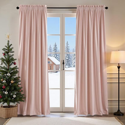 Lazzzy Velvet Blackout Curtains Thermal Insulated Room Window Drapes Super Soft Luxury Curtains for Living Room Bedroom Rod Pocket 2 Panels, Dusty Pink, 52" W x 96" L