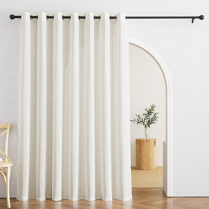 RYB HOME Linen Curtains for Living Room Bedroom Home Office, Semi Transparent Privacy Protection Vertical Modern Bohemian Window Decor Sheer Drapes, Linen, W 100 x L 90, 1 Pc