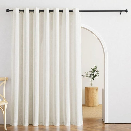 RYB HOME Extra Long Linen Curtains 108 inches Long, Light Filtering Privacy Elegant Semi Sheer Drapes Cottage Country Rustic Style for Living Room Bedroom Doorway, Linen, W 60 x L 108, 1 Pc