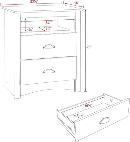 Prepac's Fremont 2 Drawer Nightstand: Elegant Bedroom Furniture, Bedside Table with Open Shelf, 23.25"W x 16"D x 28"H, Drifted Gray - DDC-2428