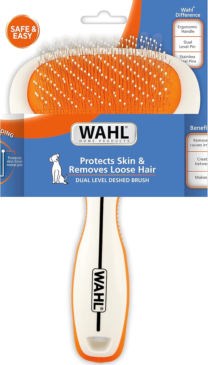 Wahl Premium Patented Dual Level Sensitive Skin Pet Slicker – Ergonomic handle makes Deshedding, Grooming and Brushing Comfortable for you and your Dog or Cat - 858500-Mewly Pet