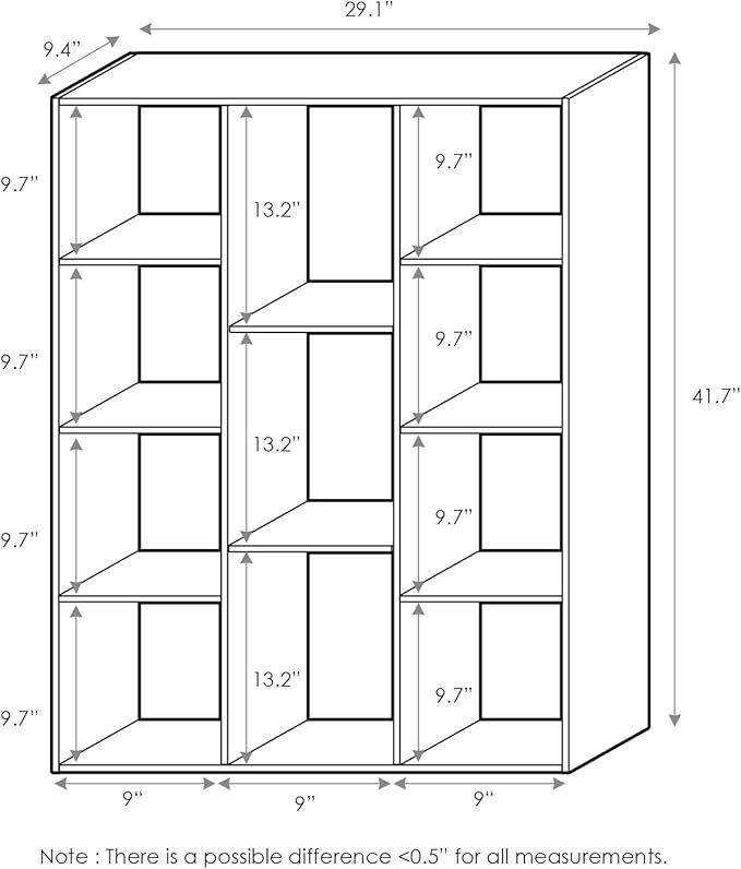 Furinno LUDER Book Shelf, 11-Cube Bookshelf, Reversible Bookcase, 9.4" x 29.1" x 41.7", for Living Room, Bedroom, Home Office, White/Pink