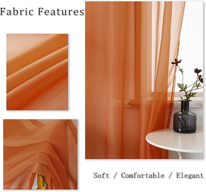 DUALIFE Terracotta Curtains 108 Inch Extra Length for Bedroom 2 Panel Sets Grommet Sheer Curtains for Living Room 52X108 Inches Long 9 FT Rust Burnt Orange Red