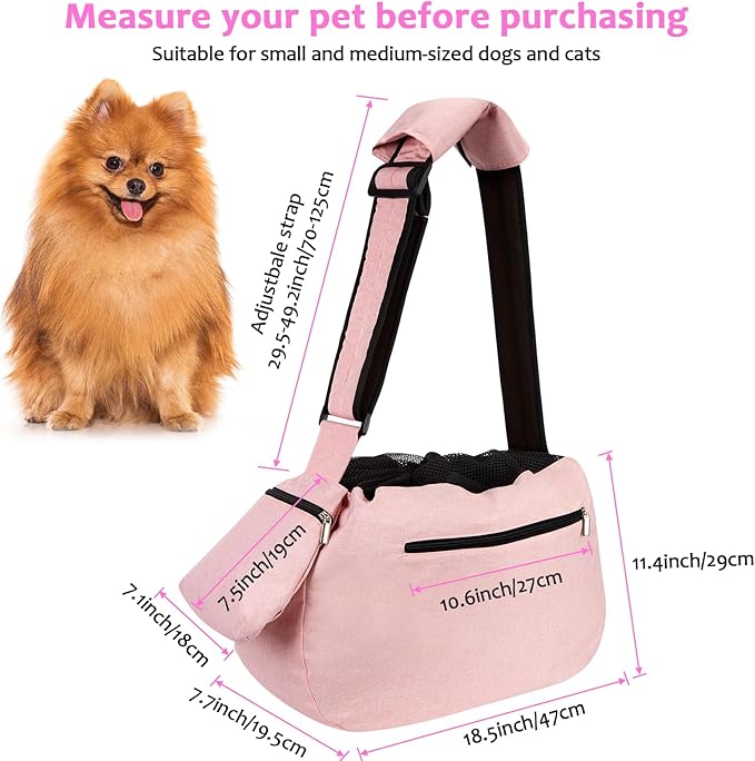Ownpets Pet Dog Sling Carrier Bag Adjustable Padded Strap Dog Hand Free Safe Mesh Pet Carrier for Small Medium Dog Cat (Pink)-Mewly Pet